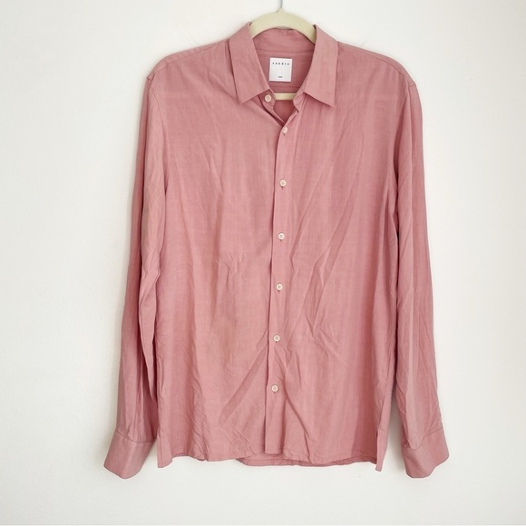 Sandro Oversized button down shirt long sleeve pale pink collared office chic S - Picture 1 of 13